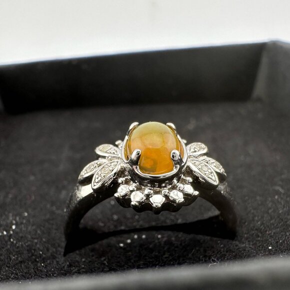 Natural Cabochon Australian Opal Ring  with Small Diamond Size 7 - Picture 16 of 16